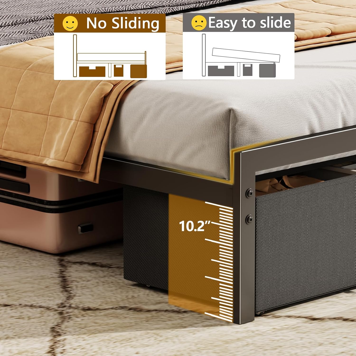 Furnulem Queen Size Bed Frame with Headboard, Platform Bed Frame Queen Size with 2 Storage Drawers and Charging Station & LED Lights, No Box Spring Needed, Noise Free - Image 5