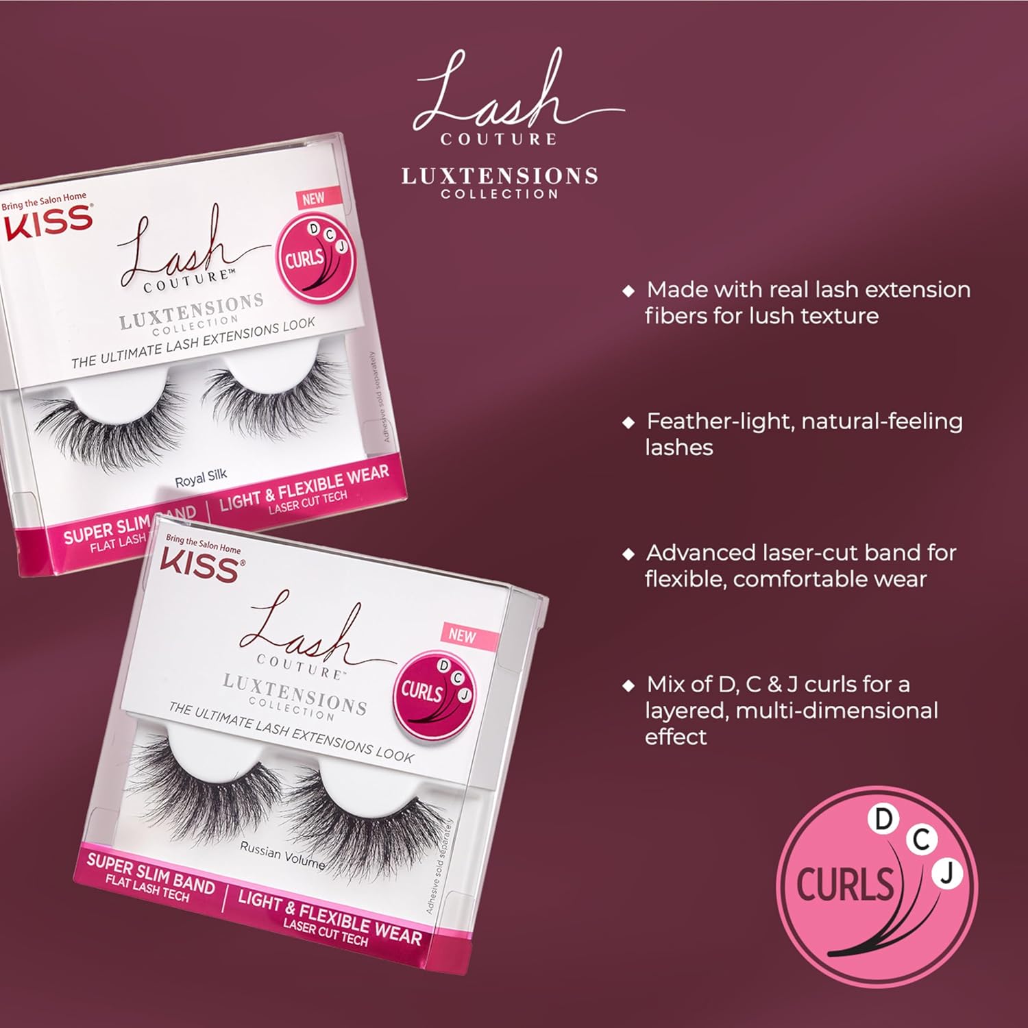 KISS Lash Couture LuXtensions Collection False Eyelashes, Flat Lash Technology, Super Slim Lash Band, Real Lash Extension Fibers, Reusable, Style ‘Royal Silk’, 10mm,1 Pair Strip Lashes - Image 3