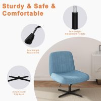 Shintenchi Criss Cross Chair,Cross Legged Office Seat No Wheels Armless Swivel Vanity Chair,Height Adjustable Wide Computer Task Seating for Home Office,Blue ﻿ - Image 7