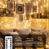 Brightown 300 LED Fairy Curtain Lights, 9.8ft x 9.8ft Warm White Curtain String Lights, USB Plug in 8 Lighting Modes Christmas Decoration, Hanging Lights with Remote for Bedroom Indoor Weddings Dorm - Image 5