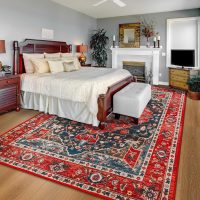 YJ.GWL Area Rug for Living Room, 4x6 Machine Washable Boho Rug for Bedroom, Low Pile Lightweight Thin Rugs Floral Vintage Distress Print Pattern Carpet for Dining Room, Red - Image 2