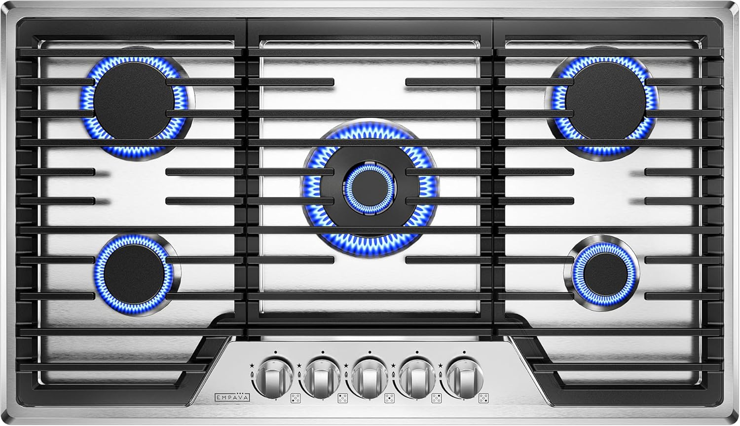 Empava 36 Inch Built-in Gas Cooktop with 5 Sealed SABAF Burners, Stainless Steel Surface, Ion Ignition LPG/NG Convertible, Flame Failure Protection, Dishwasher Safe Grates - Image 7