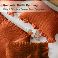 JOLLYVOGUE Burnt Orange Queen Comforter Set, 3 Pieces Seersucker Comforters Queen Size, Lightweight & Fluffy Bedding Sets Queen for All Season with 1 Ruffle Comforter and 2 Ruffle Pillowshams - Image 5