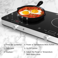 Double Induction Cooktop Burner, 1800w 2 burner Induction Cooker Cooktop, 10 Temperature 9 Power Settings Portable Electric Countertop Burner Touch Stove with Child Safety Lock & Timer - Image 2