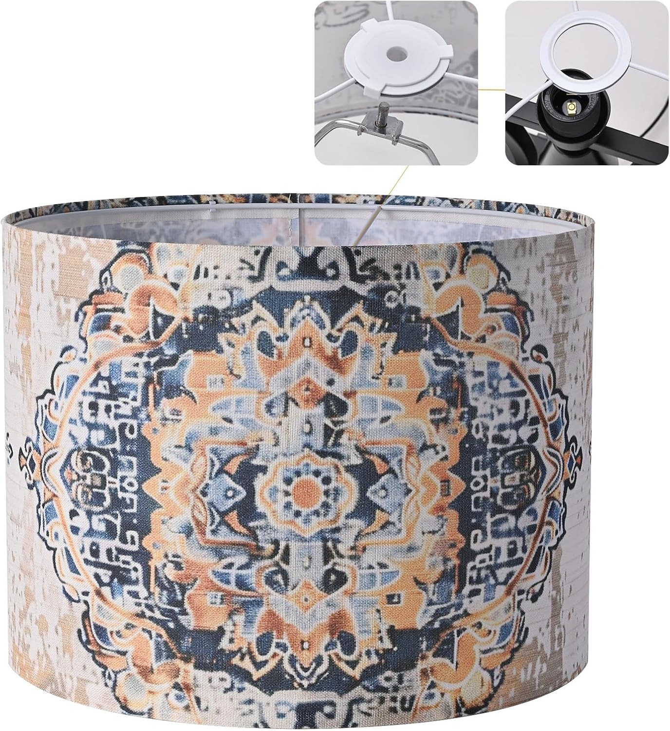 Fabric Round Drum Lamp Shades, 13x13x10in Moroccan Trellis Lamp shade, Boho Lampshade Fit Spider, Farmhouse Lamp Shades for Table Lamps, Rustic for Floor Lamps, 1 Pack