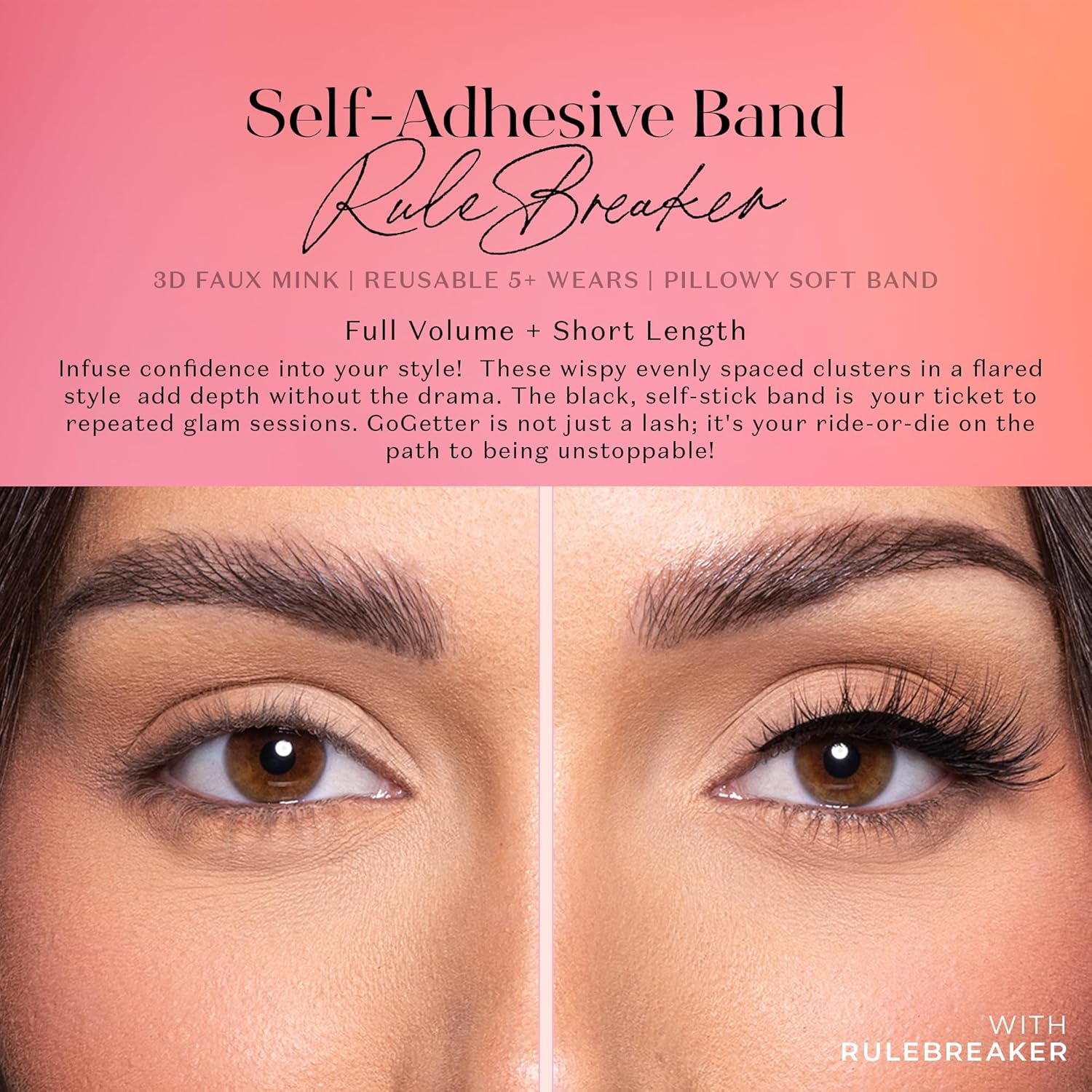 Lilly Lashes 3D Self Adhesive Eyelashes, No Lash Glue Needed, Body Heat Activated Press on Lashes, Reusable Self Adhesive Eyelashes Up to 5x, Easy to Apply & Remove (RuleBreaker) - Image 2