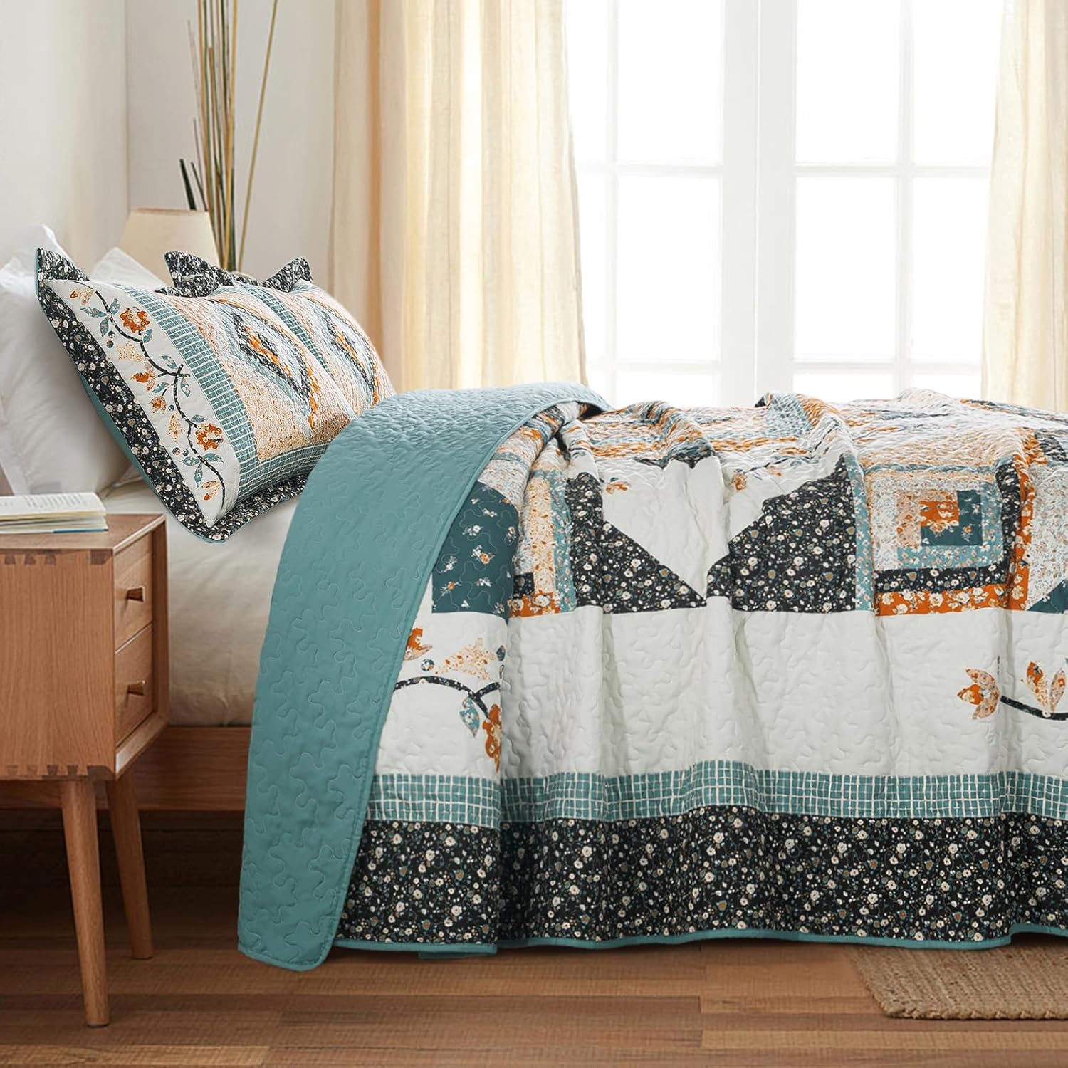 BEDIFANY Cotton King Size Quilt Sets, Lightweight King Quilt Bedding Set (98 x 106 inch) Garden Style Floral Bedspread King Size Coverlet Set for Bed Decorations - All Seasons, 3 Pieces - Image 3
