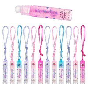 12pc Lip Gloss Necklace, Fruit Flavored Lip Gloss Set, Lip Gloss Value Pack, Teen Girls Party Favors, Non Toxic Lip Gloss Necklaces For Girls