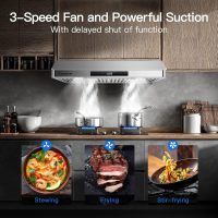 AMZCHEF Under Cabinet Range Hood 30 Inch, 750CFM Stainless Steel Kitchen Stove Vent Hood 3 Speed Exhaust Fan Touch/Remote/Gesture Control LED lights Time Setting Dishwasher-Safe Baffle Filters - Image 3