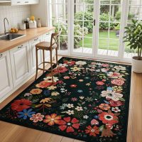 Vasofe 5x7 Rug for Bedroom,Washable Rugs for Living Room, Dining Room, Indoor Floor Mat, Floral Printed Mats for Nrusery, Farmhouse, Laundry Room,Non Slip Low Pile Soft Modern Carpet, Black - Image 4