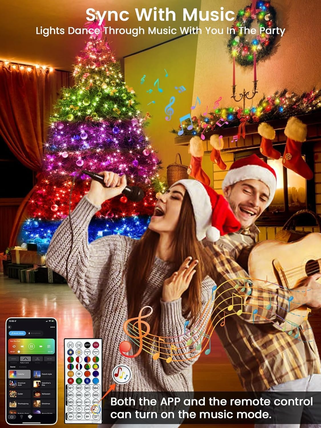 240LED Smart Color Changing Halloween Lights App Controlled, 95FT Waterproof RGB Xmas String Light Music Sync Multiple Modes, Christmas Lights with Remote & Timer Indoor Outdoor Halloween Decorations - Image 5