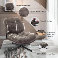 Redlife Criss Cross Chair No Wheels Corduroy Swivel Accent Chair Comfy Lounge Chairs Armless Wide Lazy Upholstered Chairs for Bedroom Living Room Reading Room (Coffee) - Image 4