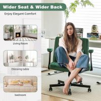Criss Cross Legged Office Chair with Flip-UP Arms and Wheels,Wide Office Chair with Pillow, Modern Cross-Leg Chair for Home Office, Apartment, Vanity, Ergonomic (Green) - Image 4