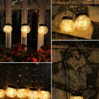 PARTPHONER Solar Lanterns Solar Lights Outdoor Waterproof 6-Pack, Solar Powered Hanging Lights Cracked Glass Hanging Globes for Christmas Decoration, Shepherd Hook, Garden Tree Ornaments - Image 4
