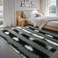 Fluffy Area Rugs for Bedroom Living Room, 4x6 Black and Grey Soft Plush Striped Rug, Modern Indoor Non Slip Washable Carpet, Furry Throw Carpets for Home Decor - Image 8