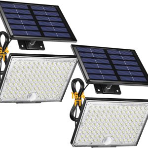 SUPERDANNY Solar Outside Lights with 113 Bright LEDs 7000K, Motion Sensor Outdoor Flood Lights Dusk to Dawn with 16ft Cable IP65 Waterproof, Security Light for Garden Barn Porch 2 Pack