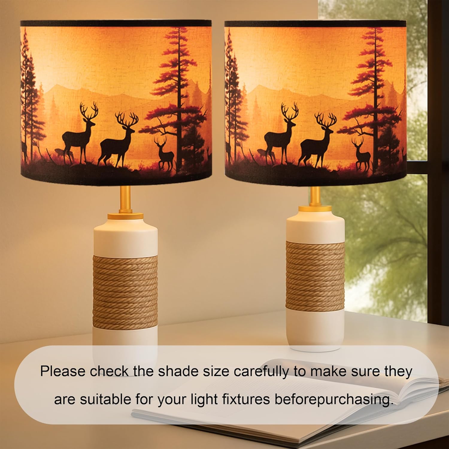 Lamp shades Set of 2,Medium Fabric Lampshades for Table Lamps, Floor Lamps, 13" Top x 13" Bottom x 10" High (Spider Fitter) Hand Crafted Replacement Lampshades (Deer -2pcs) - Image 8