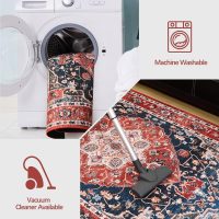 YJ.GWL Area Rug for Living Room, 4x6 Machine Washable Boho Rug for Bedroom, Low Pile Lightweight Thin Rugs Floral Vintage Distress Print Pattern Carpet for Dining Room, Red - Image 9