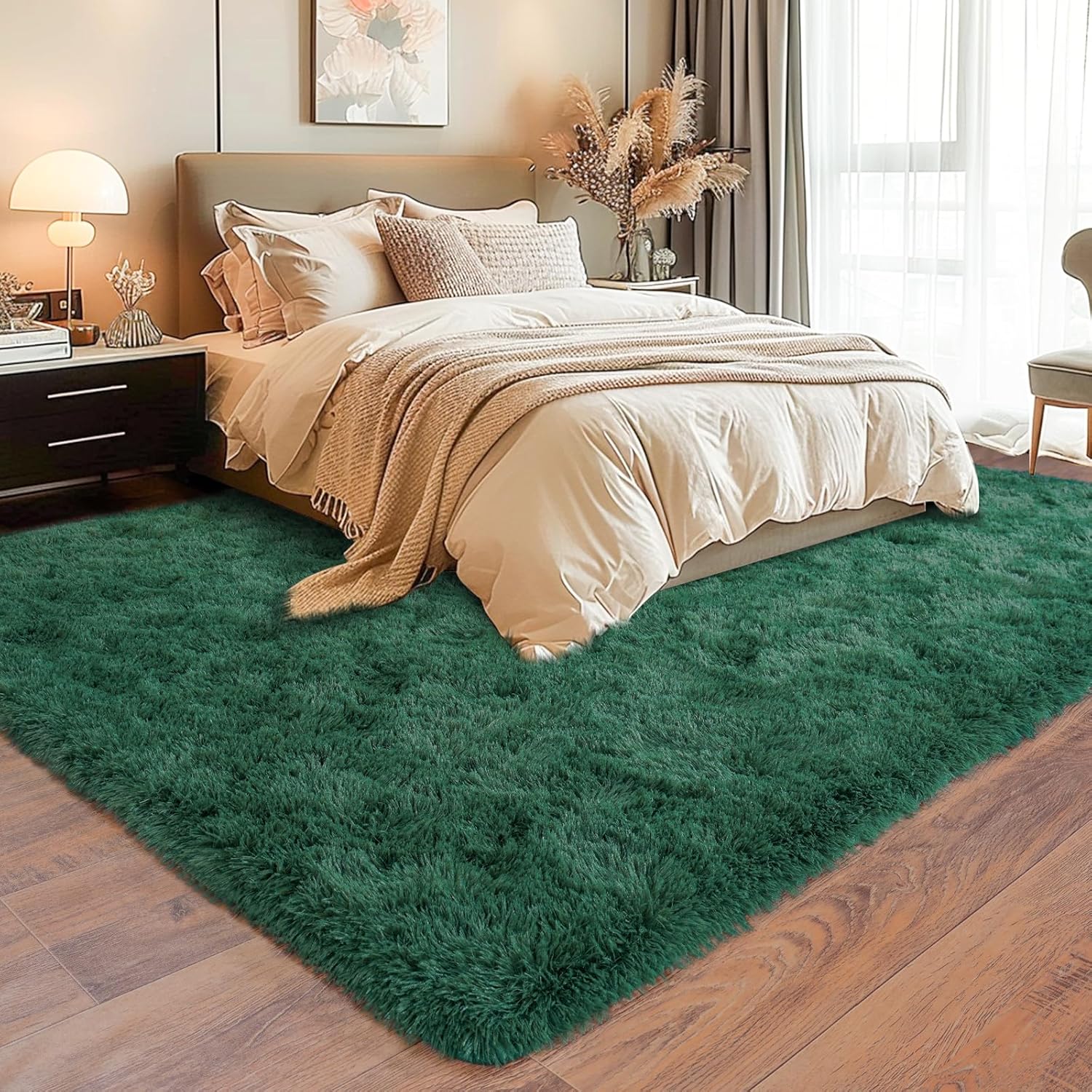 Super Soft Area Rugs for Living Room, 4x6 Feet Modern Shag Dark Green Rug, Fluffy Plush Non-Slip Green Carpet for Girls Boys Teens, Kids Home Decor for Bedroom Dorm Nursery Classroom, Carpets - Image 6