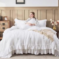 Andency White Ruffle Comforter Set King, Shabby Chic Farmhouse Bedding Comforter, Soft Lightweight Fluffy Microfiber Bet Set All Season 3 Pieces Solid Comforter Set - Image 4