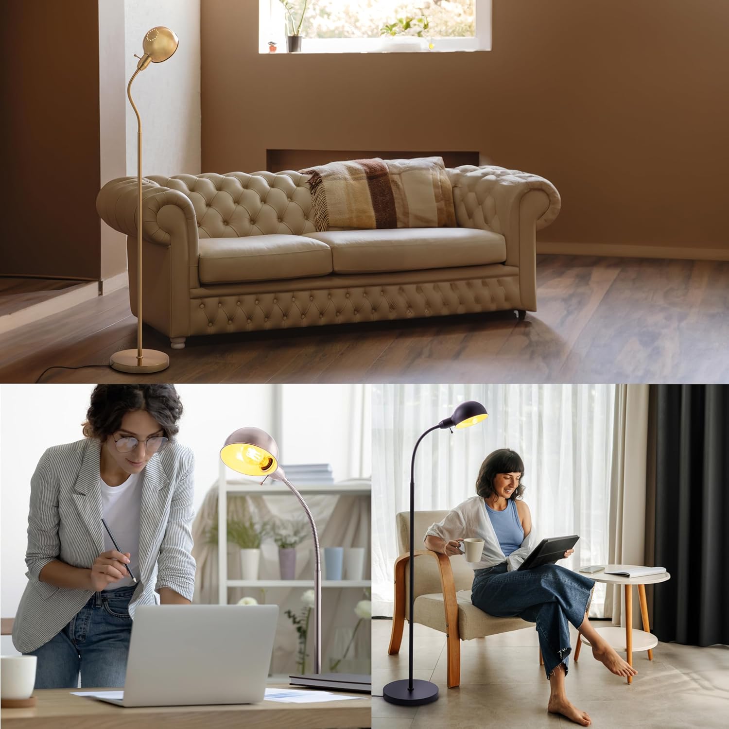 O'Bright Nova - Adjustable Floor Lamp with Flexible Gooseneck and Rotatable Shade, E26 Socket, 10-Inch Base - Ideal for Reading, Bedside, Living Room, Antique Brass - Image 4