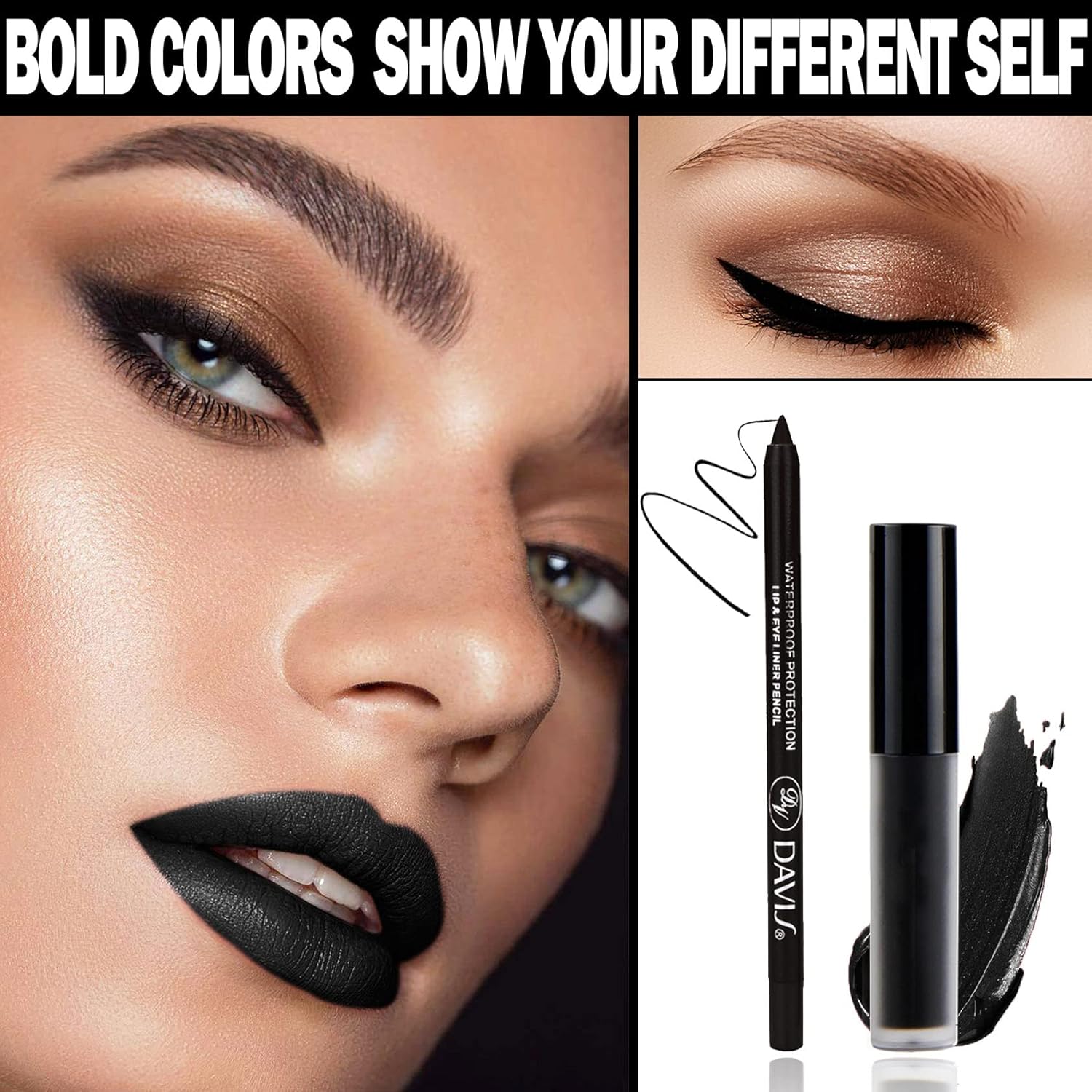 CAHIUYOA Black Matte Lipstick Lip Liner Set,Liquid Lipstick Lip Gloss Smudge Proof for Halloween Cosplay Goth Makeup,Waterproof and Long Lasting Black Lip Liner and Lipstick Set - Image 2
