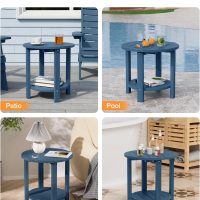 YEFU Outdoor Side Table for Patio: 16in HIPS Small Round Outdoor End Table - 2-Tier Adirondack Tables for Patio Porch Yard Poolside Living Room Beach Bedroom (Navy, 1 Pack) - Image 7