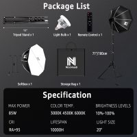 NiceVeedi Bi-Color Photography Lighting Kit, 20" Softbox Lighting Kit with 85W LED Bulbs 3000K-6000K & Remote Control, Studio Light for Photography Video Record TikTok YouTube Live Streaming - Image 8
