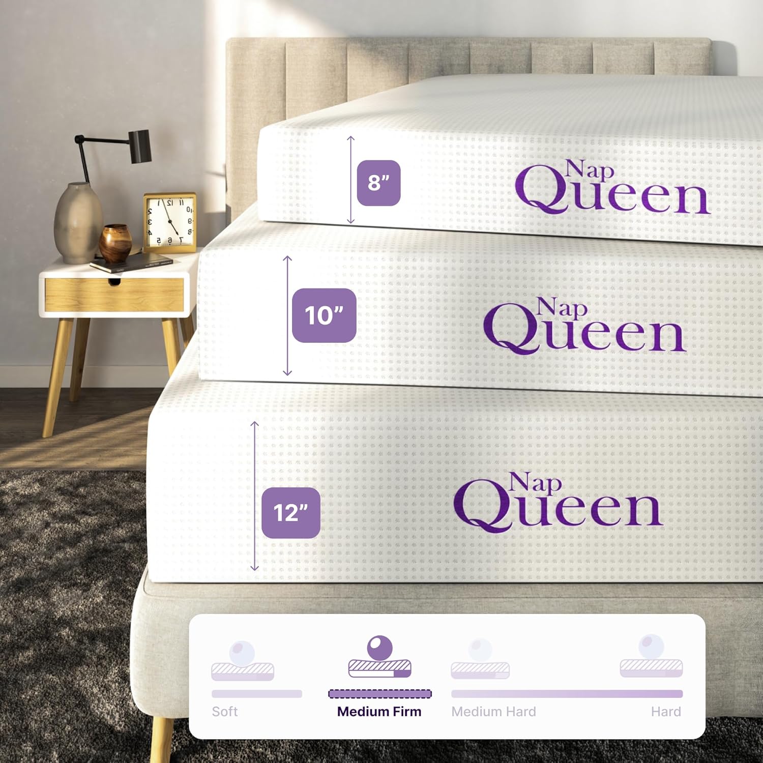 NapQueen 10 Inch Queen Size Mattress, Bamboo Charcoal Memory Foam Mattress, Bed in a Box, White - Image 6
