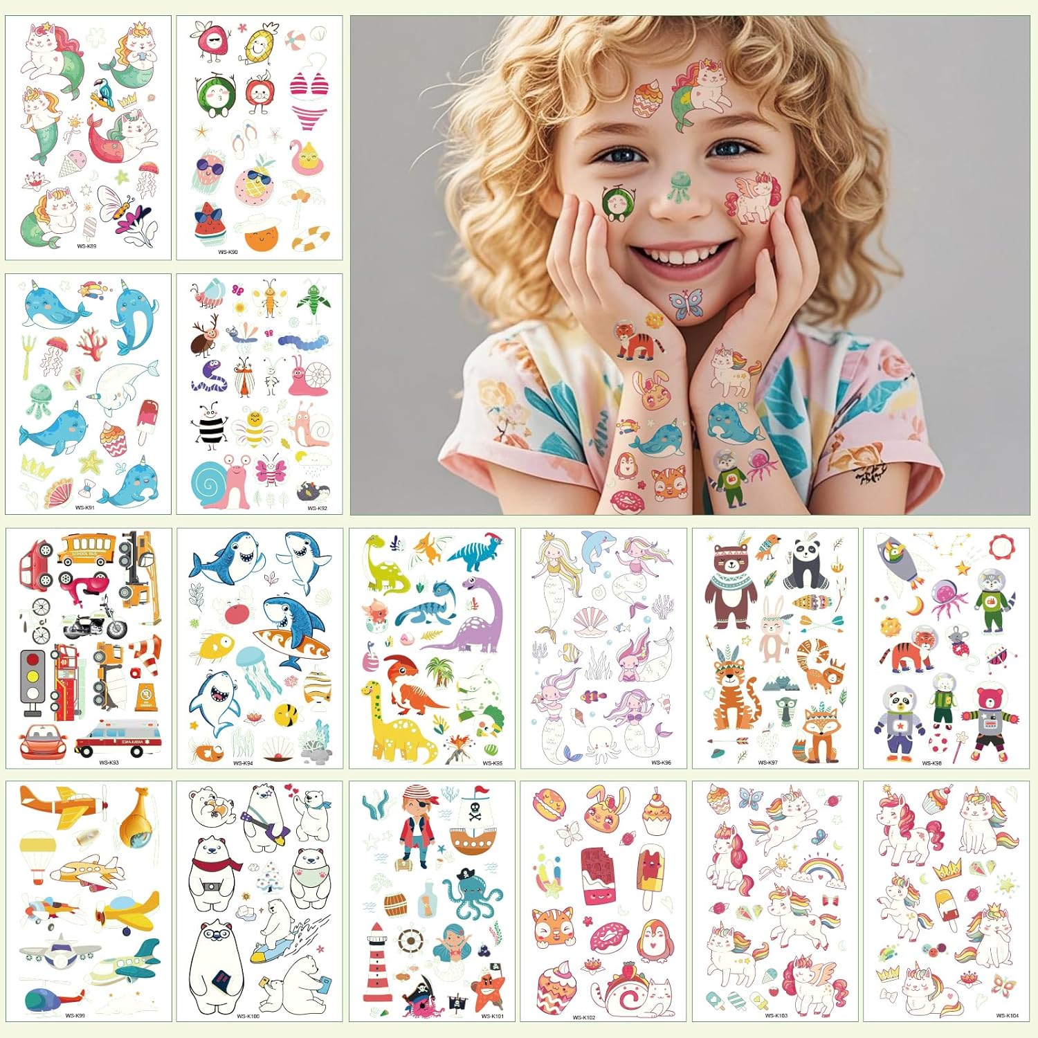 310 Pcs Luminous Temporary Tattoos For Kids,Mixed Styles Glow In The Dark Tattoos for Boys and Girls,Butterfly Dinosaur Pirate Mermaid Fake Tattoo Stickers,Glow Party Supplies Arts and Crafts - Image 5