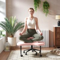 Ergonomic Cross Legged Chair, 360° Swivel Meditation Chair with Wheels, Height Adjustable Seat for ADHD, Strong Lumbar Support, Chic Home Office Furniture, Teddy Fabric, Pink - Image 7