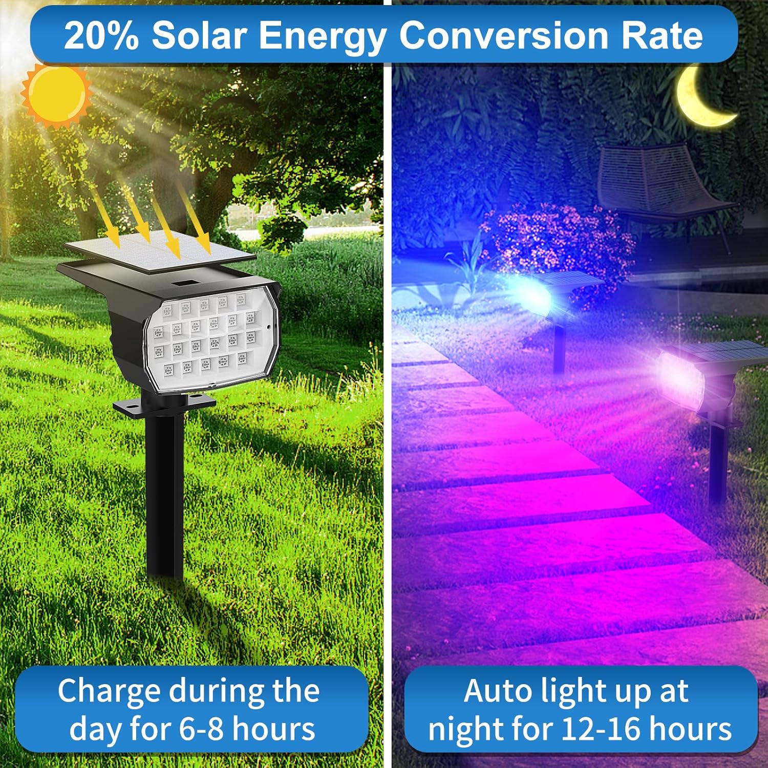 Solar Color Changing Spot Lights Outdoor Waterproof Colored RGB Solar Powered Landscape Lights for Yard 7 Lighting Modes Multicolor Solar Spotlights for Pathway Garden Outside (10 Pack) - Image 2
