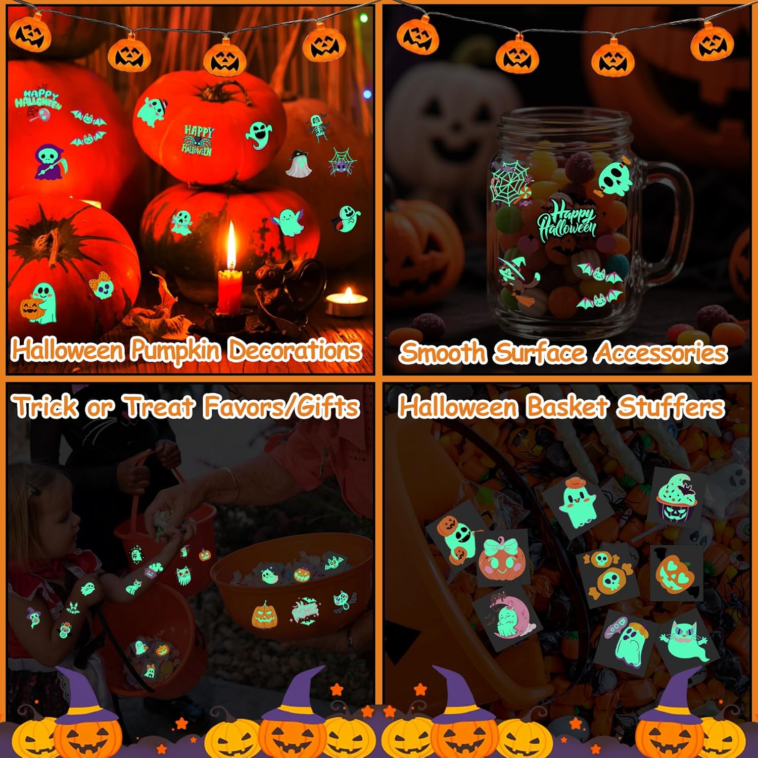 216 PCS Halloween Tattoos for kids, Halloween Party Favors Bulk Glow in The Dark Temporary Tattoos for Halloween Party Decorations, Halloween Gifts for kid for Halloween Makeup, Games - Image 4