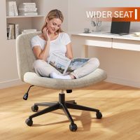 Meilocar Criss Cross Chair with Wheels, Cross Legged Office Chair, Armless Office Chairs Height Adjustable Swivel Fabric Vanity Chairs for Home Office Bedroom, Beige - Image 3