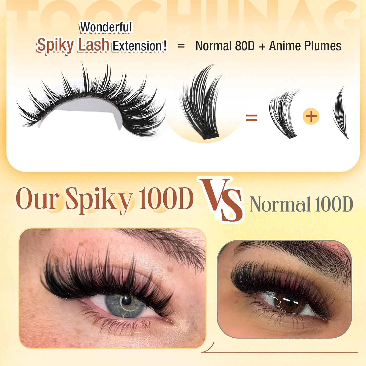 Spiky Manga Lash Clusters 12-20mm Long Eyelash Clusters 80D+100D Cluster Eyelash Extensions with Bottom Lashes Individual Fairy 300pcs Thick Volume DIY Plume Flake Cluster Lash Extension by TOOCHUNAG - Image 2