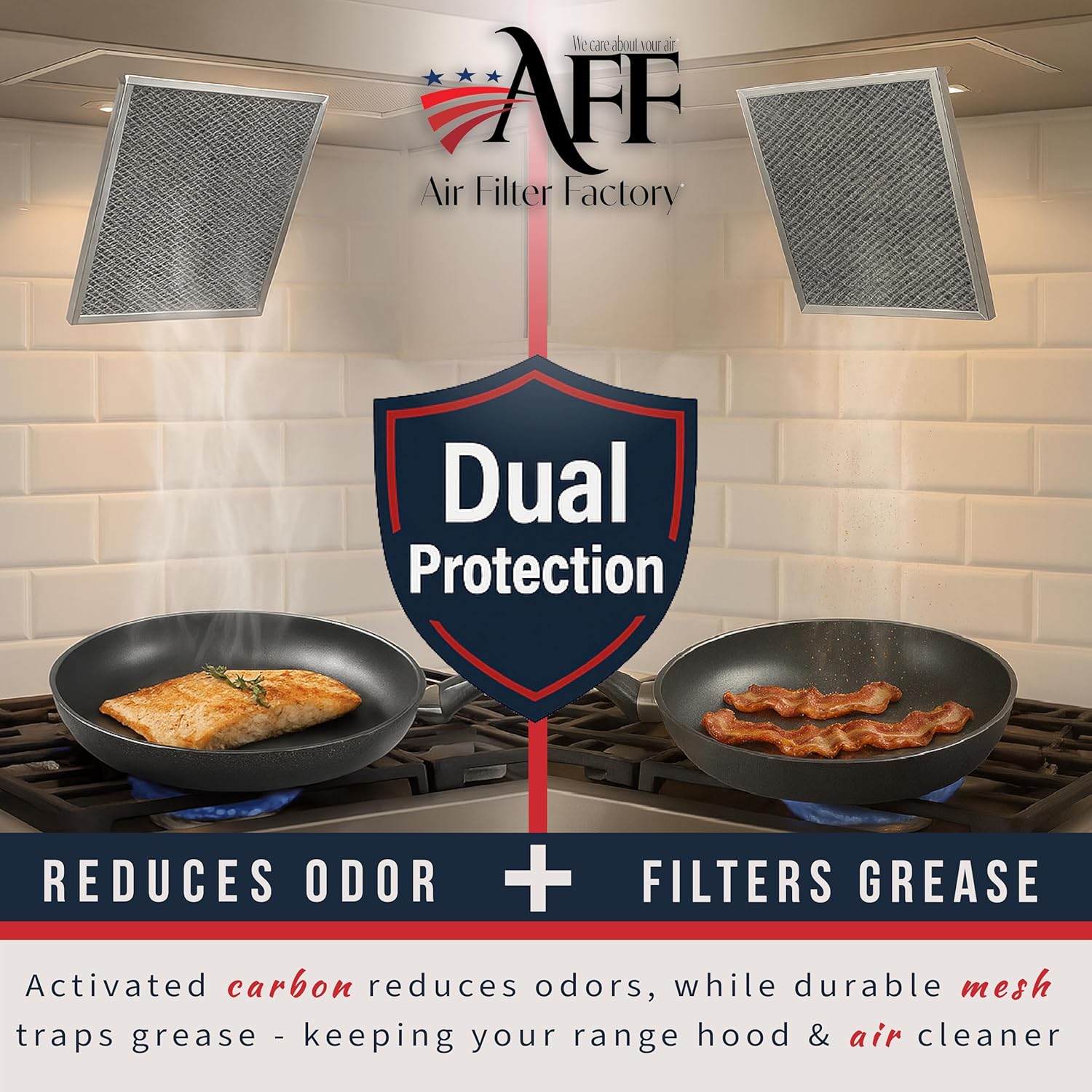 Air Filter Factory Replacement For 41F, 97007696, 97005687 Broan Nutone Range Hood Grease Mesh Charcoal Carbon Combo - Filter Size 8.75 x 10.5 x .44 Inches - Image 2