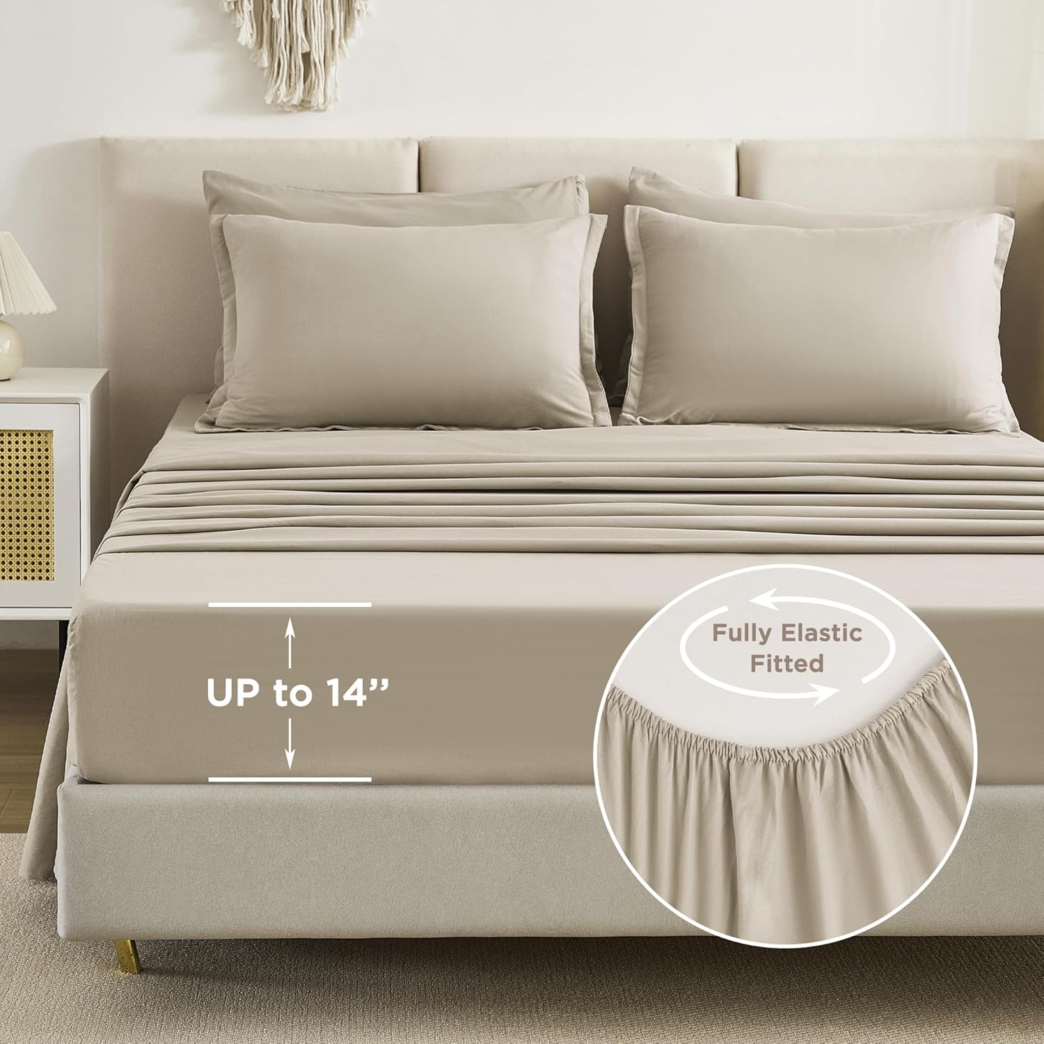 Litanika Comforters Queen Size Set Oatmeal - 7 Pieces Bed in a Bag Queen Bedding Comforter Sets, Plain Lightweight Bed Set with Comforter, Sheets, Pillowcases & Shams - Image 5