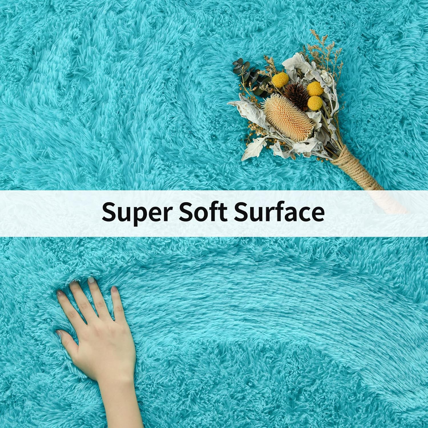 Merelax Modern Soft Fluffy Small Shaggy Rug for Bedroom Livingroom Dorm Kids Room Indoor Home Decorative, Non-Slip Plush Furry Fur Area Rugs Comfy Nursery Accent Floor Carpet 2x3 Feet, Teal - Image 4