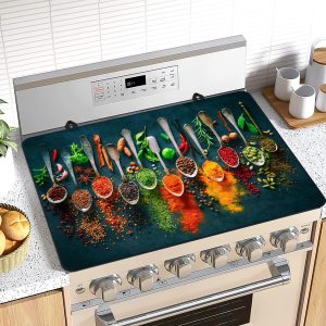 Spice Stove Top Cover for Electric Stove, Spoon Heat Resistant Cooktop Cover, 28x20 inch, Ceramic Stove Top Mat Stove Cover Protector for Kitchen, Dish Drying Mats, Washer Top Protect, Oven Cover