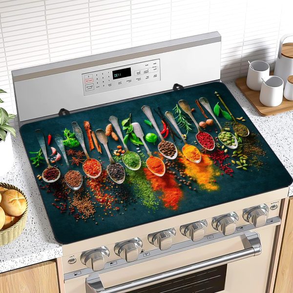 Spice Stove Top Cover for Electric Stove, Spoon Heat Resistant Cooktop Cover, 28x20 inch, Ceramic Stove Top Mat Stove Cover Protector for Kitchen, Dish Drying Mats, Washer Top Protect, Oven Cover