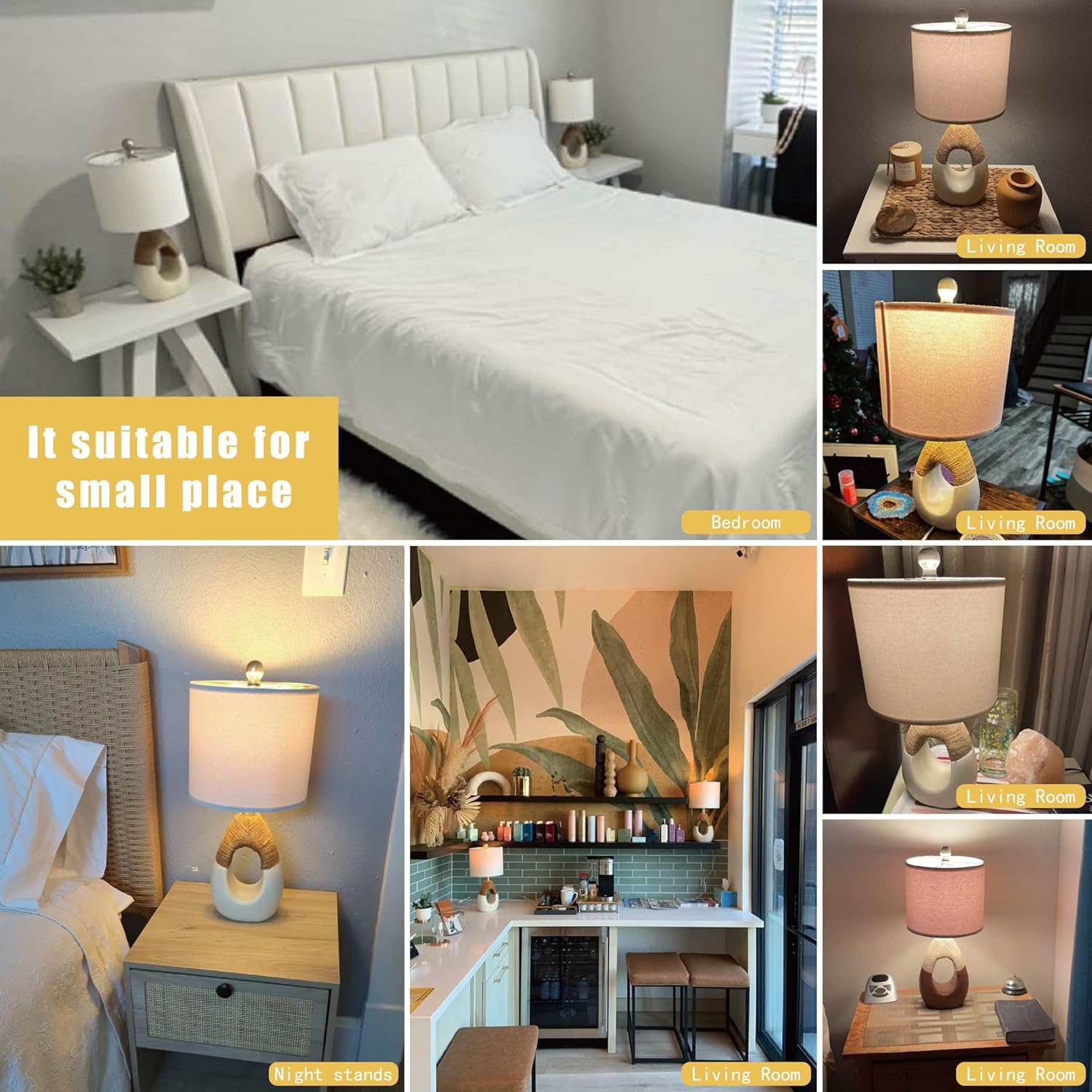 OYEARS Boho Table Lamps Bedroom Living Room Set 2 Small Farmhouse Rattan Table Lamp 19”Rustic Home Decoration Nightstand Bedside Lamp for Office Compatible with Smart Light Bulbs(Not Include Bulbs) - Image 5