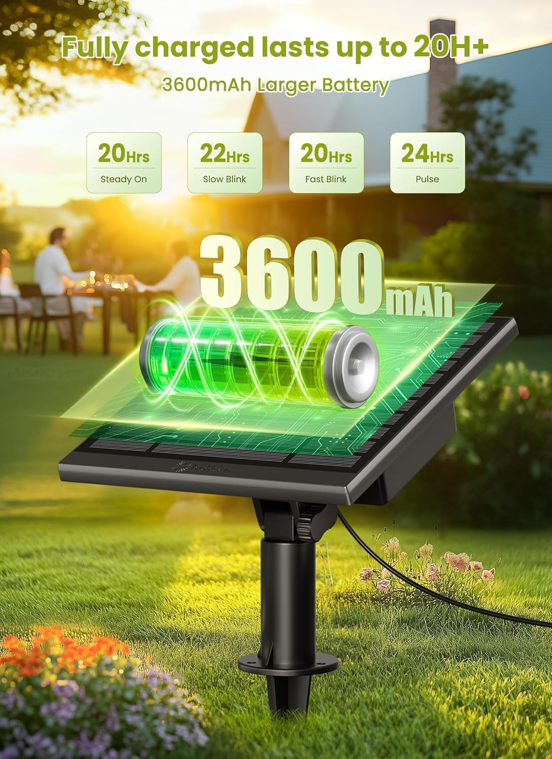 Brightown 58FT Solar String Lights Outdoor with Remote Cable Ties and Hooks, Commercial Grade Patio Lights with 26 LED Shatterproof Bulbs, 3 Light Modes Hanging Light for Backyard Party Decor - Image 4