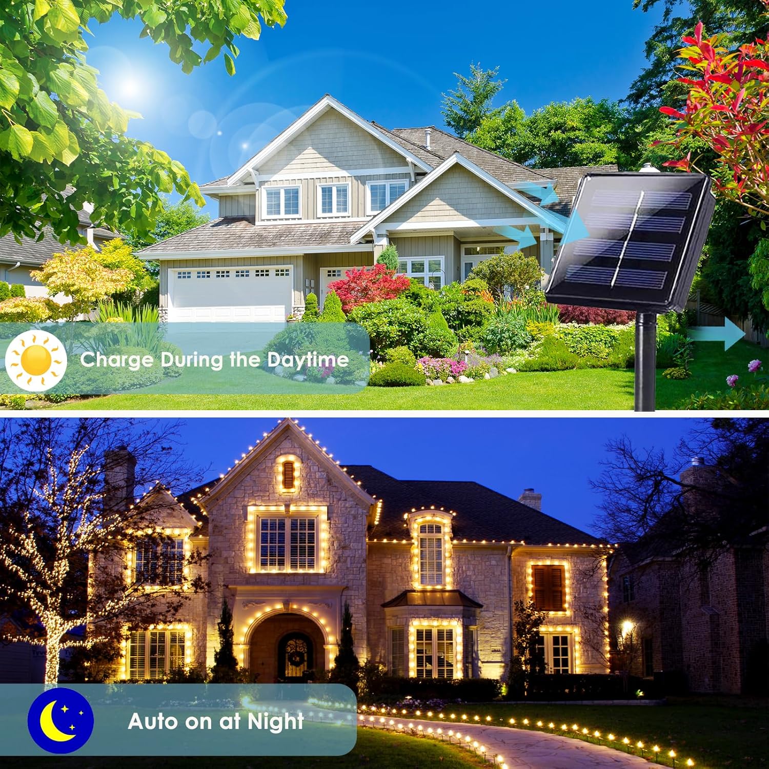 Extra-Long 144FT Solar String Lights for Outside, 2 Pack 400LED Solar Christmas Lights Outdoor, Waterproof Copper Wire with 8 Modes Twinkle Fairy Lights for Tree Garden Party Xmas Decor (Warm White) - Image 4