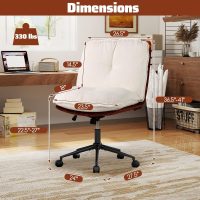 COSTWAY Criss Cross Chair with Wheels, Dual-Layer PU Leather & Thickened Boucle Cushion, Armless Home Office Desk Chair with Rocking Backrest, Wide Swivel Makeup Vanity Chairs for Small Space - Image 2