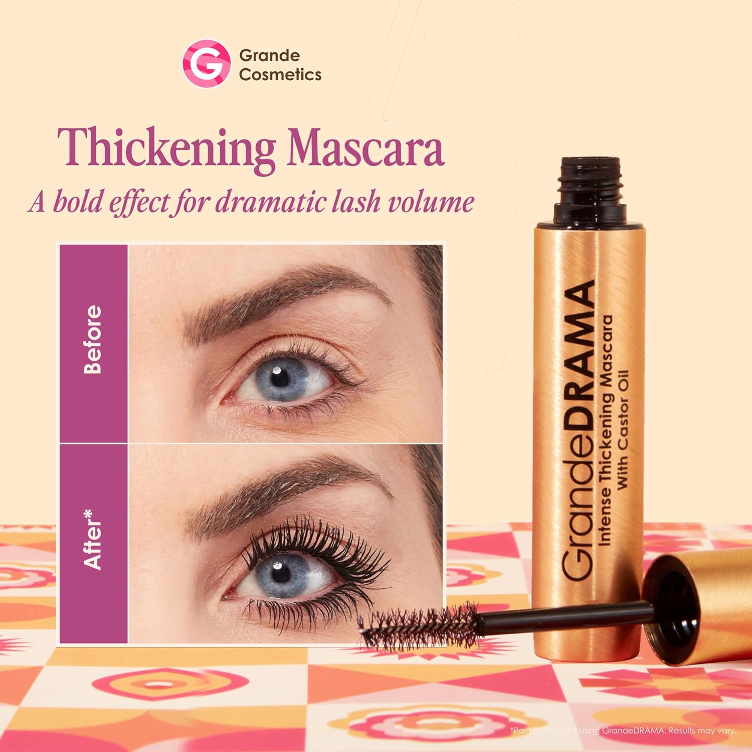 Grande Cosmetics GrandeDRAMA Intense Thickening Black Mascara with Castor Oil, Volumizing, Conditioning, Buildable formula (0.32 oz) - Image 2