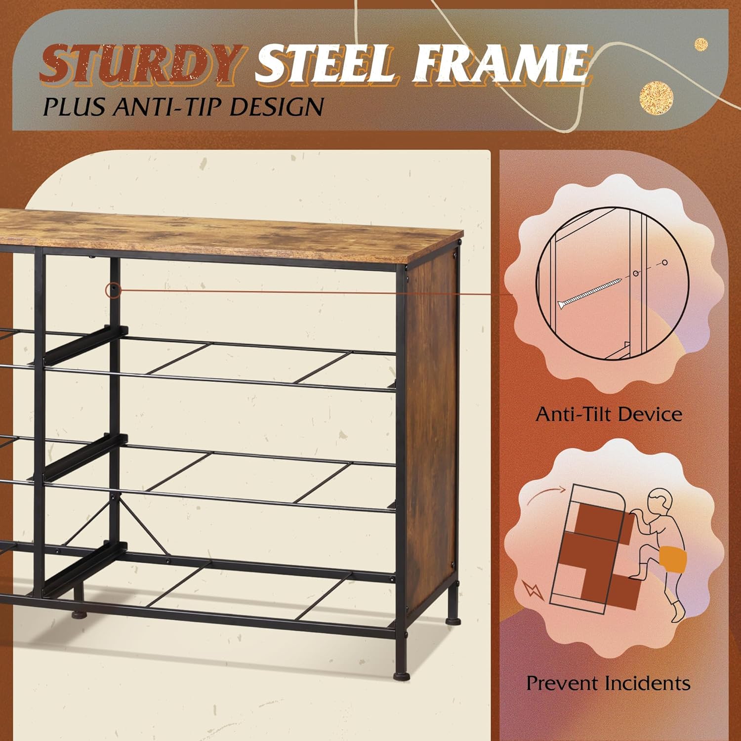 WLIVE 6 Drawer Dresser for Bedroom Large, Fabric Wide Dresser TV Stand for 50, 55, 60 inch TV, Big Long Chest of Drawers with Deep Drawer for Closet, Bedroom, Living Room, Hallway, Rustic Brown - Image 7