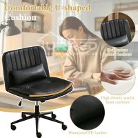 URRED Criss Cross Office Chair, Cross Legged Office Seat with Wheels Armless Swivel Vanity Chair, Height Adjustable Wide Computer Task Seating for Home Office (Black) - Image 6