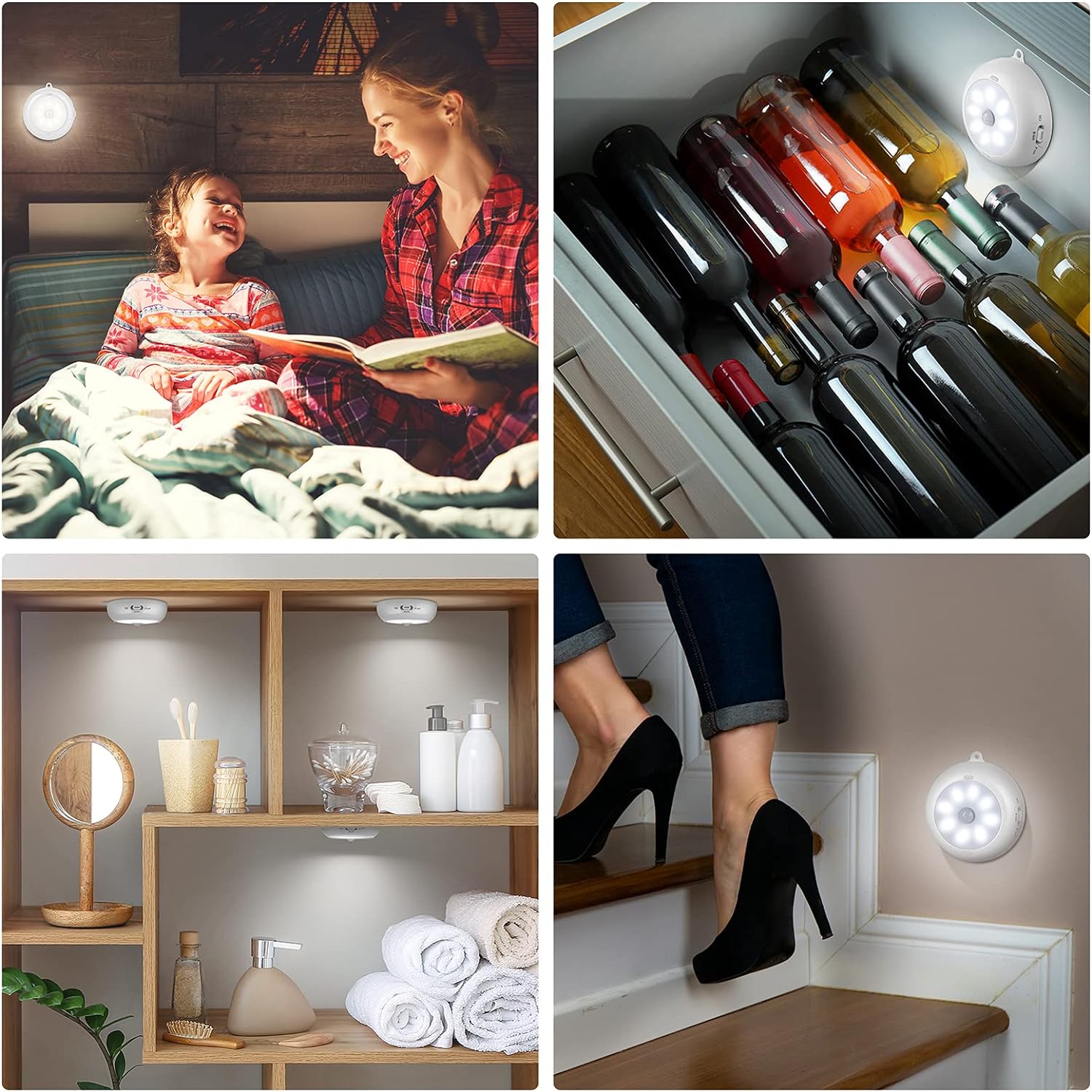 BLS Motion Sensor Light Indoor, LED Night Light Closet Lights, Under Cabinet Battery Powered Ceiling Lights, AA Battery Operated Stick on Wireless Puck Lights for Wall, Step, Stair, Dimmable (3 Pack) - Image 6