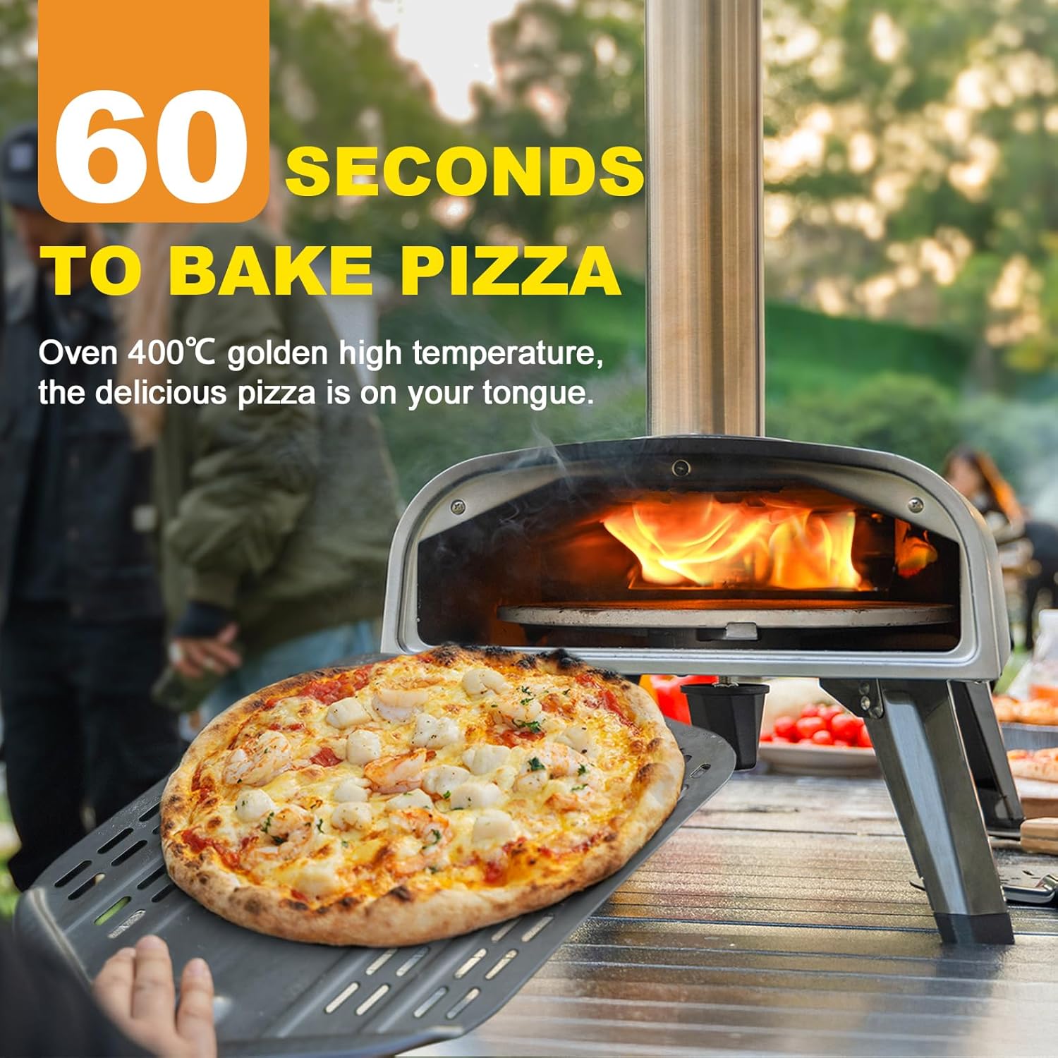 Outdoor Pizza Oven aidpiza 12" Wood Pellet Pizza Ovens With Rotatable Round Pizza Stone Portable Wood Fired with Built-in Thermometer Pizza Stove for Outside Backyard Camping Picnics - Image 4