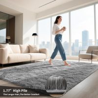 HQAYW 4x6 Fluffy Grey Area Rugs for Living Room Bedroom, Ultra Soft Plush Shaggy Bedside Rug, Non-Slip and Machine Washable Carpet for Kids Girls and Boys, Dorms, Nursery Rooms, Home Decor - Image 3